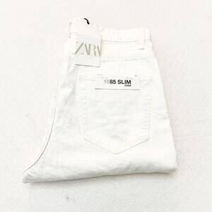 Zara 1985 Slim Crop White Denim Jeans Button Fly Size 31 NWT